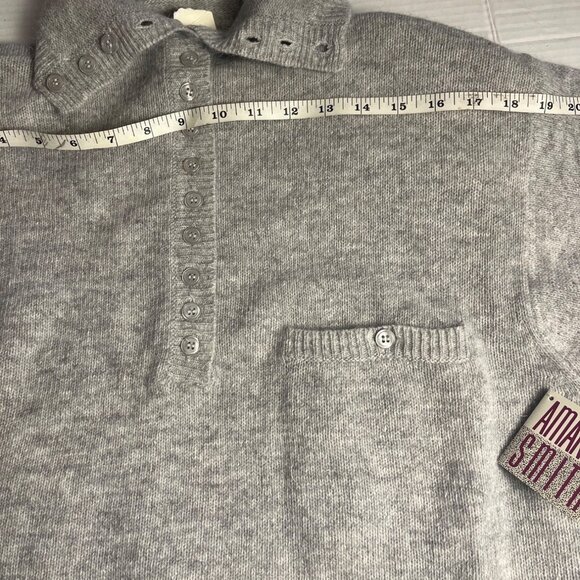 Amanda Smith S Gray lambsWool-Blend Sweater Button-Up Collar & Pocket Womens - Picture 9 of 12